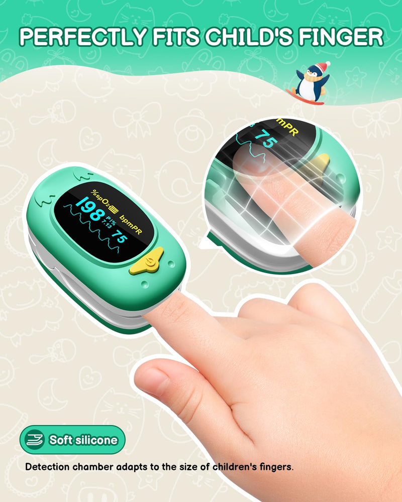 [Australia] - Pulse Oximeter for Kids-HOLFENRY Baby Oxygen Monitor Fingertip for Children Kids Pulse Oximeter Fingertip, Large Display, Included with AAA Battery Green 