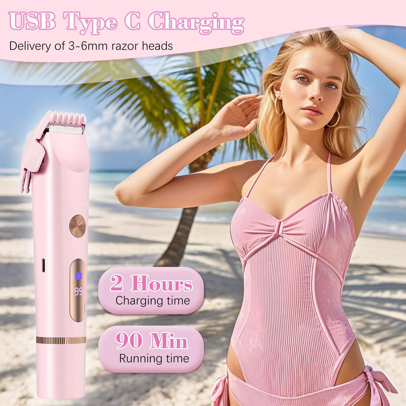 [Australia] - 2 in 1 Women Electric Shaver Dual Head Bikini Trimmer for Women, IPX7 Waterproof Wet & Dry Use Painless Electric Razors for Silk Skin, Bikini Underarm Leg Arm Body Face, Pink 