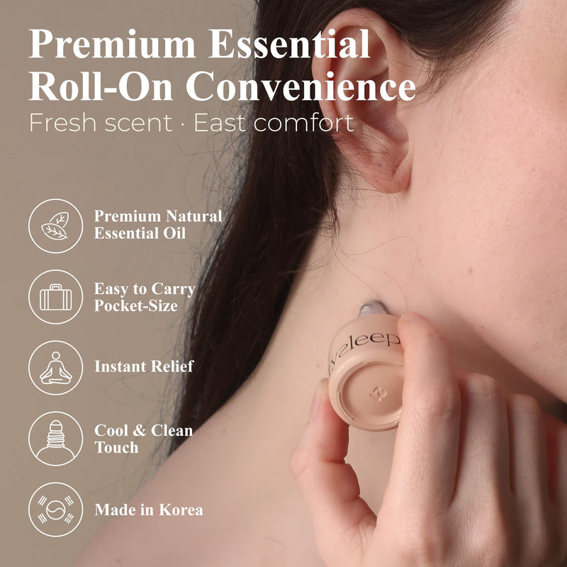 Roll On Essential Aroma Oil Premium Blend - Korean Ginseng, Olive Fruit, Castor Seed Relaxation Support Cooling Sensation Vitality Support Pocket-Sized Aromatherapy Oil 0.33 fl.oz 10ml