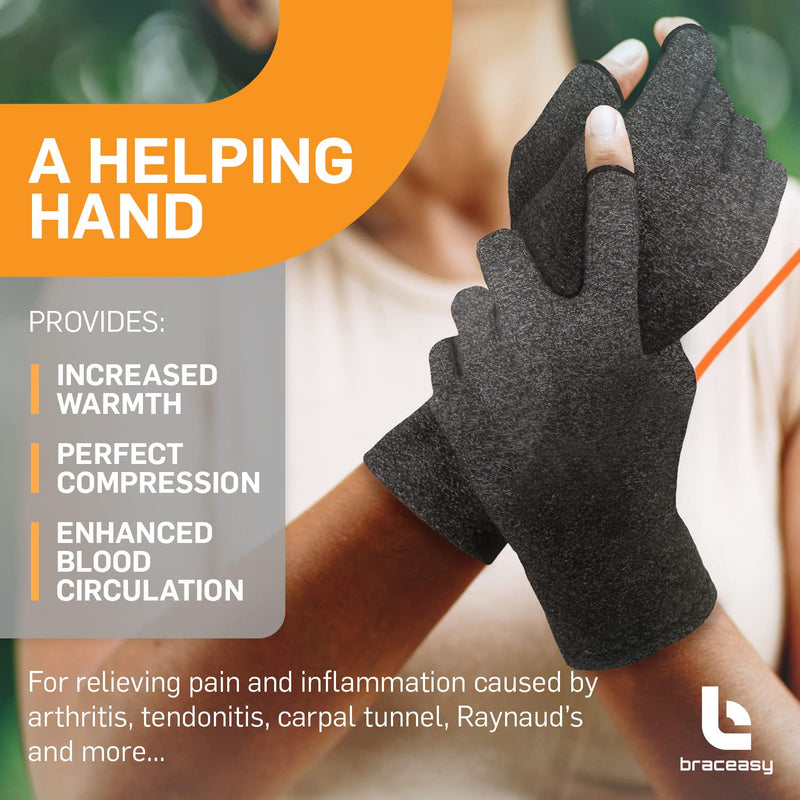 [Australia] - Compression Gloves: Open-Fingertip Arthritis Gloves; Fingerless Gloves Men & Women; Open Finger Gloves, Ideal as Carpal Tunnel Gloves, Raynauds Gloves, Hand Brace for Arthritis [Grey, Medium] Gray 