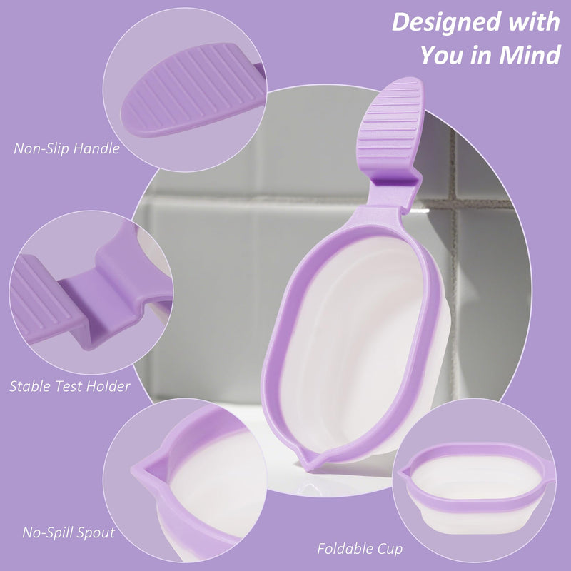 Foldable Urine Collection Cup with Test Rest Slot | Reusable pee cup for ovulation & pregnancy tests. Non-slip handle, portable & collapsible for home fertility testing. Purple