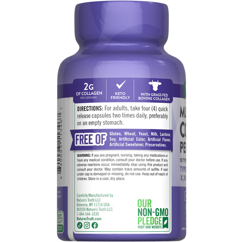 Nature's Truth Multi Collagen Peptides | 2000 mg | 90 Capsules | 10 Types of Collagen | Keto Friendly,Non-GMO & Gluten Free Supplement