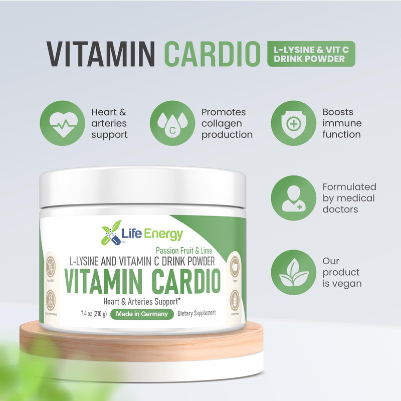 High-Dosed 2000mg Vitamin C & L-Lysine Drink Mix Powder | Heart, Arteries, Collagen & Immune Support | Passion Fruit & Lime | Stomach-Friendly | Non-GMO Sugar-Free Vegan Doctor-Formulated | 210g size