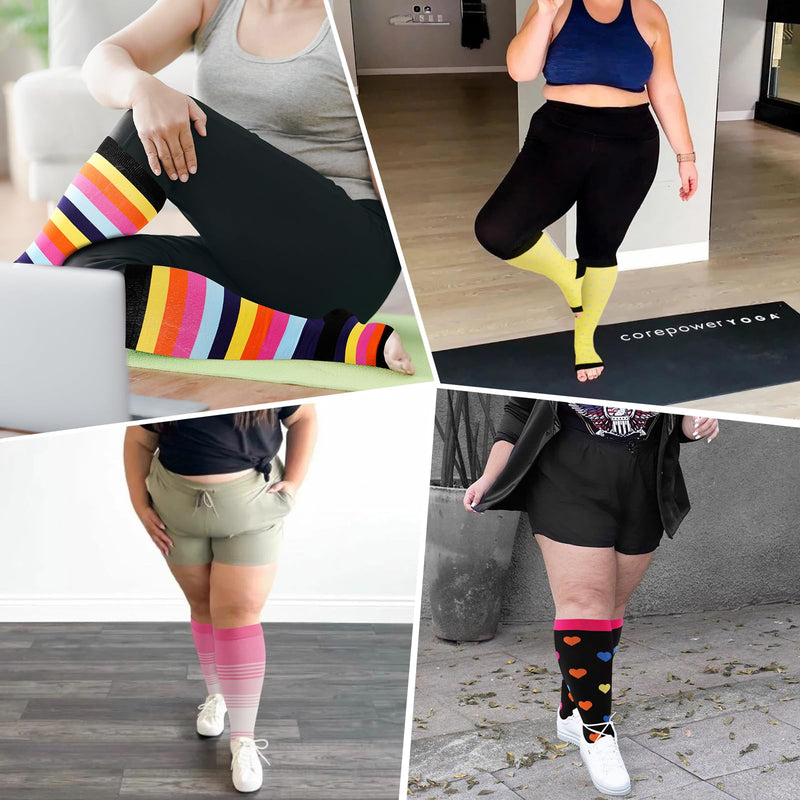 [Australia] - Open Toe Plus Size Compression Socks for Women & Men 15-20 mmhg Toeless Wide Calf Compression Support Knee High Socks Baby Blue 3X-Large-4X-Large 