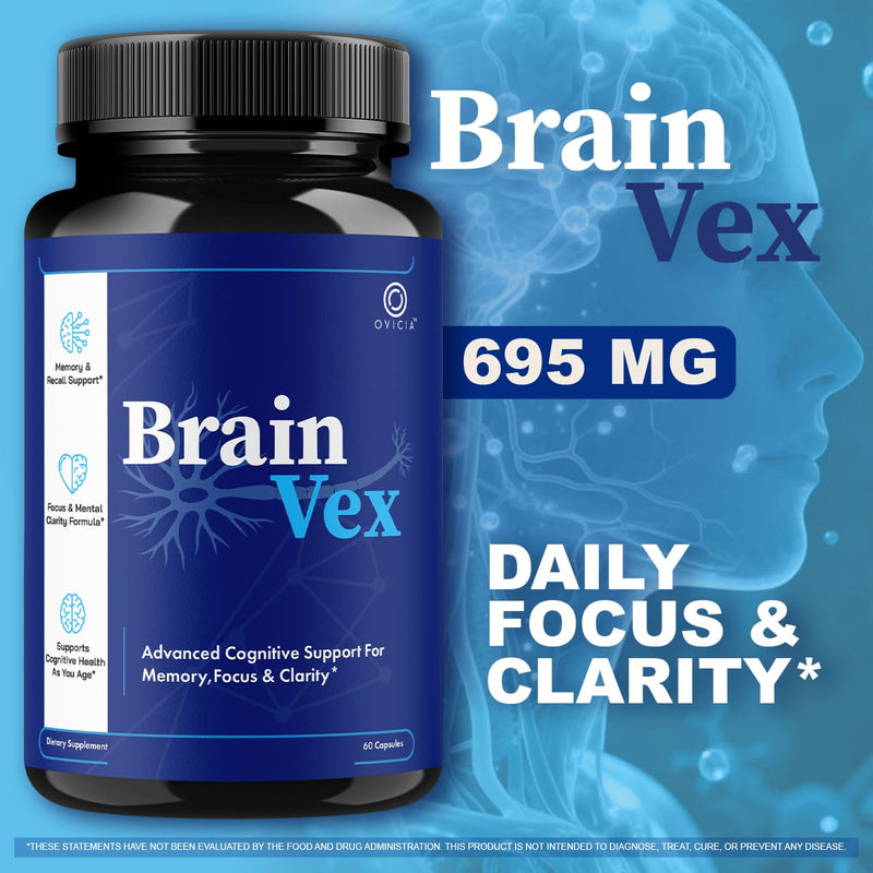 Brain Vex Capsules - BrainVex Pills with All Natural Ingredients, Advanced BrainVex Capsules Overall Health and Wellness Vitamin Supplement Formula for Max Strength, 60 Capsules for 1 Month