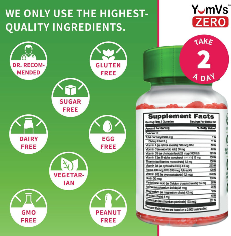 [Australia] - YUM-V'S YumVs Multivitamin Gummies | Sugar Free Supplement Vitamins for Women & Men | Chromium, Thiamine and Magnesium | Natural Raspberry Flavor Chewables - 60 Count - (Pack of 2) Diabetic Multi Raspberry 60 Count (Pack of 2) 