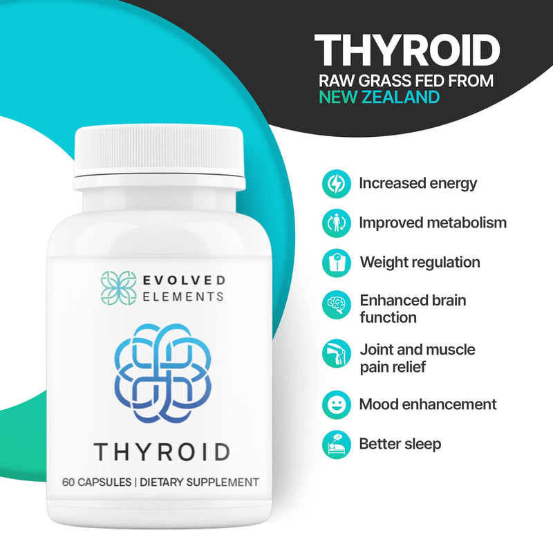 Raw Grass-Fed Desiccated Bovine Thyroid - Thyroid Support for Women - Energy & Metabolism Support - New Zealand Sourced, Non-GMO, 60 Capsules