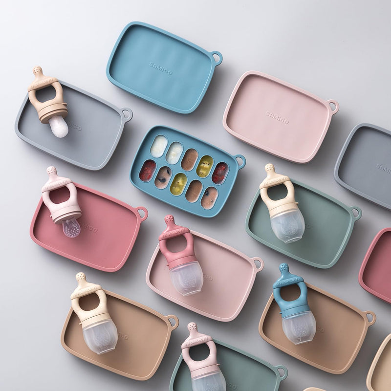 [Australia] - SAMiGO Baby Food Fruit Feeder and Breastmilk Popsicle Mold Set, Silicone Fruit Teether, Food Feeder Pacifier for Teething Relief, Freezer Tray, Baby Feeding Essentials, 4 Months+ Forest 