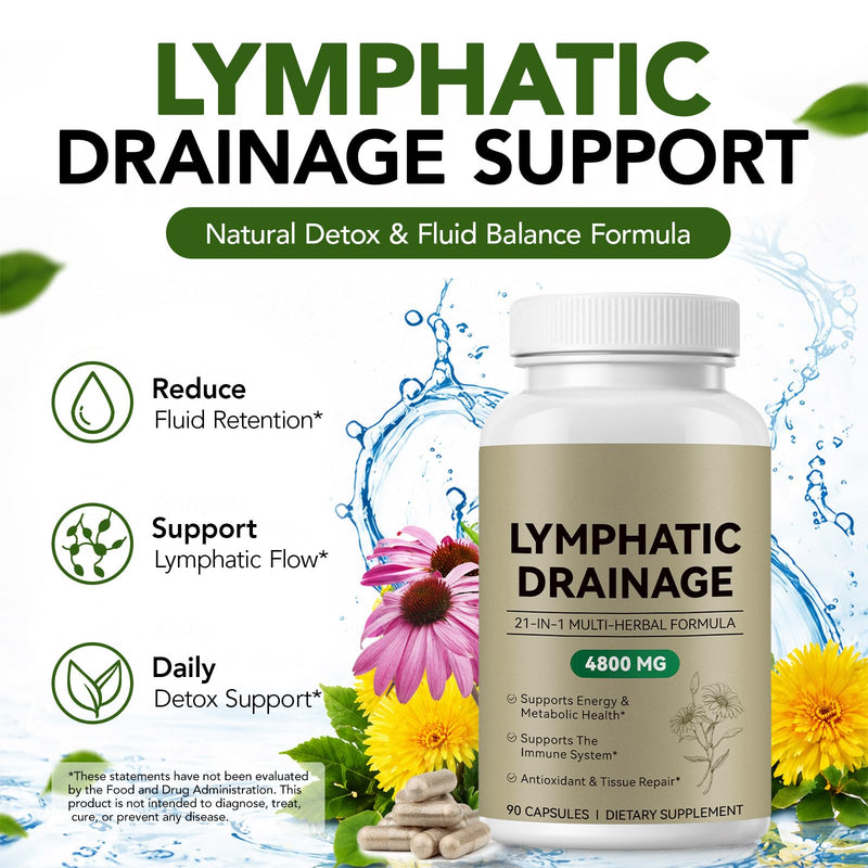 Lymphatic Drainage Capsules - 90 Capsules | 21-in-1 Herbal Complex with Dandelion & Burdock Root | Supports Natural Fluid Balance & Circulation | Vegan & Non-GMO Supplement