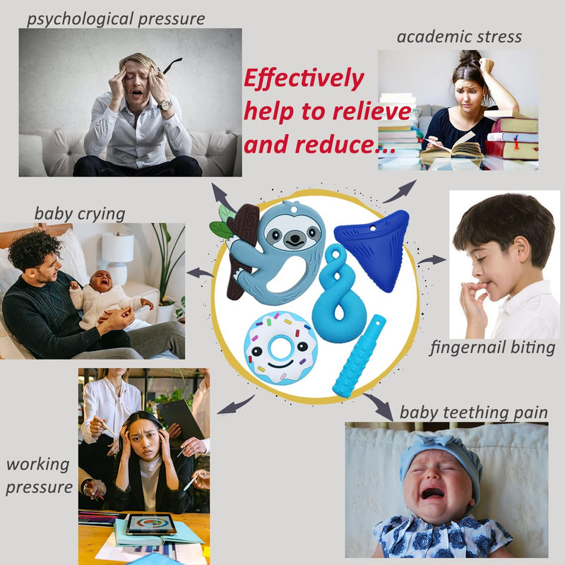 [Australia] - Chew Necklaces for Sensory Kids Boys Girls, 6 Pack Chewy Necklace Sensory Toys for Kids with Autism, Silicone Oral Motor Aids Chew Toys for Children Adults Reduce Fidgeting Blue Sloth 