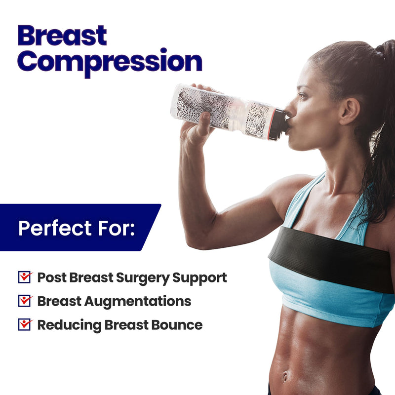 [Australia] - Post Op Breast Augmentation Bra Band | Breast Implant Chest Brace For Women | Compression Wrap Post Surgery Bra Belt | No Bounce Stabilizer Strap | Sports Bra Alternative Running (Fits Most) Black 