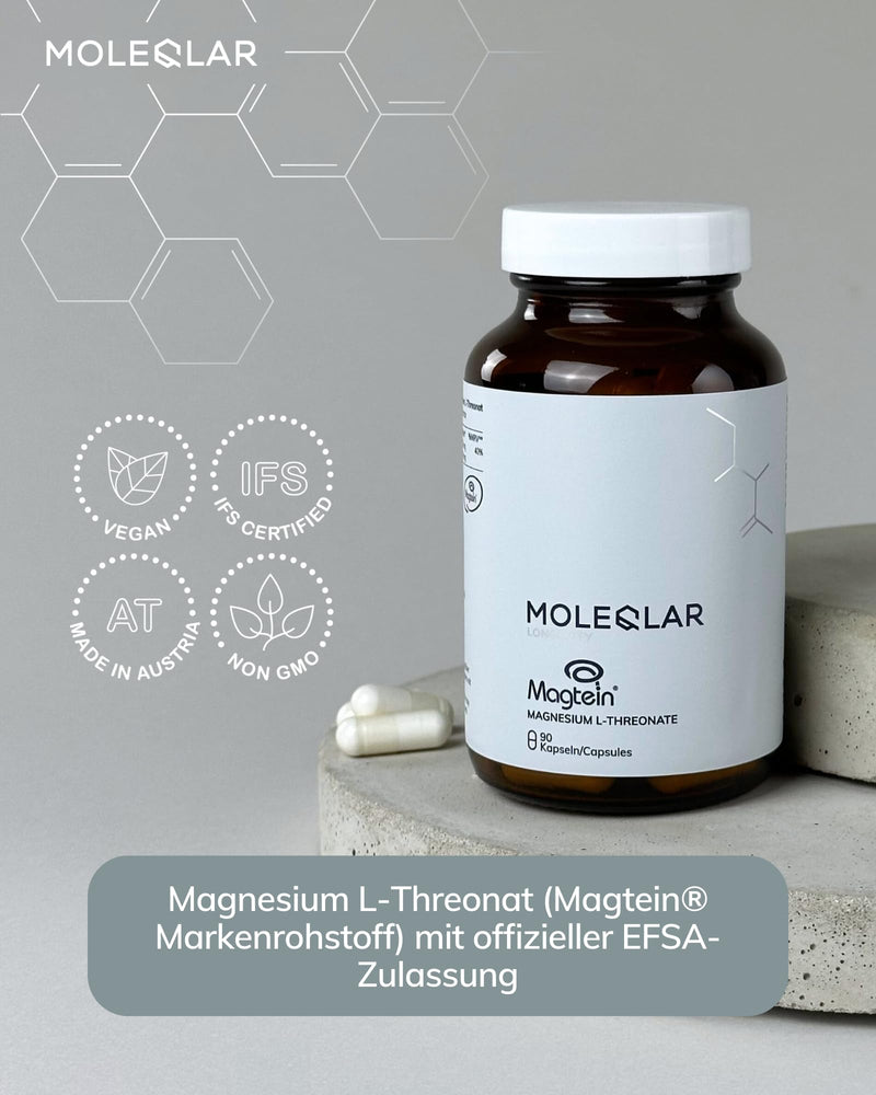 MoleQlar Magnesium L-Threonate Capsules Pack of 90, Dietary Supplement with 150 mg Elementary Magnesium per Serving, Capsule for Convenient Daily Use, Suitable for Mixing or Daily Supplement Intake