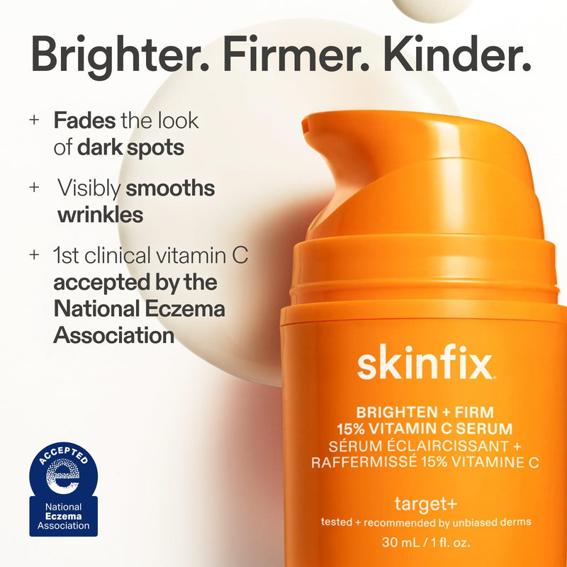Skinfix Brighten + Firm 15% Vitamin C Serum for Face - Visibly Fades Dark Spots & Fine Lines - Safe for Sensitive & Aging Skin