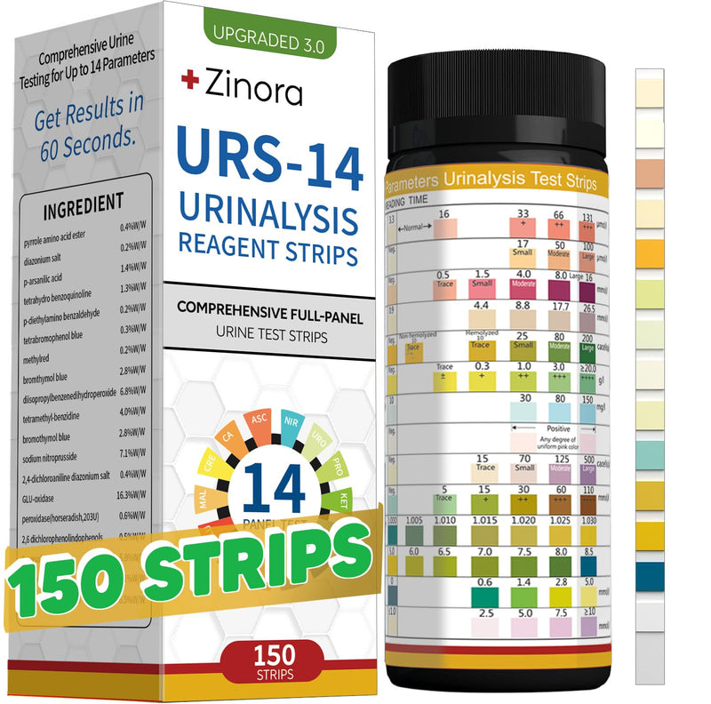14-Parameters Urine Reagent Strips [150ct], Comprehensive Urinalysis Detection with Fast Full Check-up | Kidney, Liver, UTI, Ketosis - CRE, PRO, BIL, KET, SG +9 More