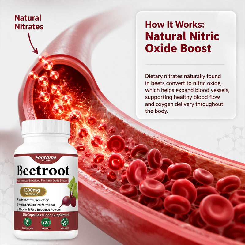 Beet Root Capsules with Beetroot Powder Extract, Nitric Oxide Booster Supplement, Plant Based Formula for Energy Routine and Immune and Digestive, Boost Vitality, Pure, Non-GMO, 120 Capsules