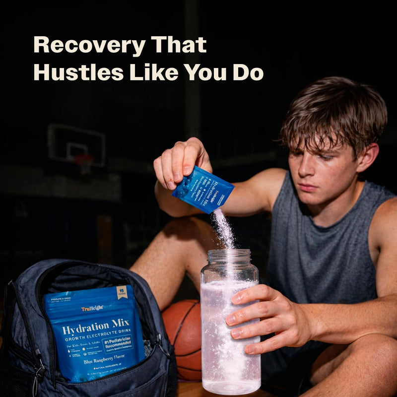 TruHeight Hydration Packets (Blue Raspberry) Kids, Teens & Adults Fast Hydration, Energy & Recovery - Dehydration Relief Electrolytes Powder Packets for Athletes - Sugar Free, Zero Calorie, Non-GMO