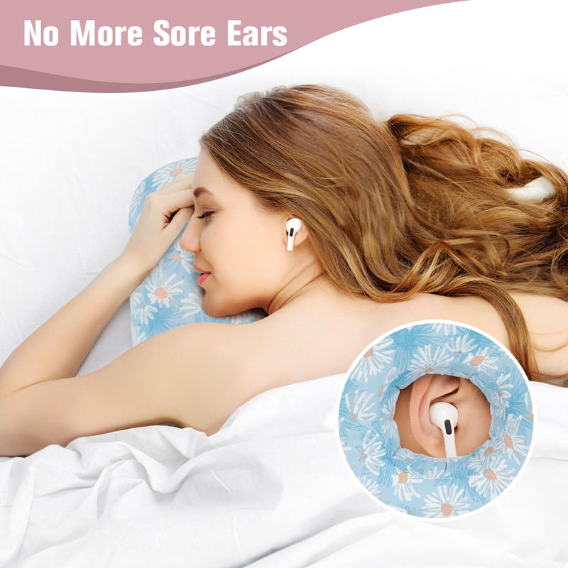[Australia] - Ear Piercing Pillow for Side Sleeper with Hole for Relief Ears Pain CNH Piercing Pain Sleeping Pressure Sore, Comfortable Support Ear Guard Pillow to a Restful Sleep, Blue and White Daisy 