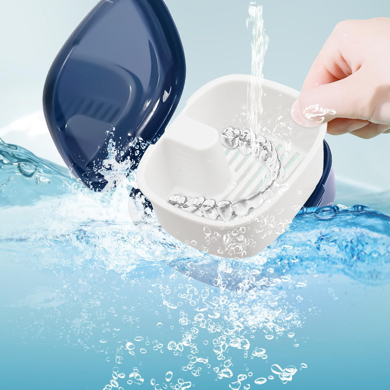 [Australia] - 2 braces box, denture box, braces box cleaning box, three in one denture box, box for dental splints, dental splint cleaning, portable dental prostheses container (black + royal blue) 