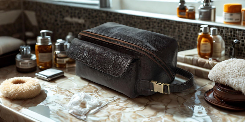 Coyote Bay® Flypouch Premium Full Grain Soft Leather Toiletry Bag, Large 9 Inch, Makeup Bag, Travel Organizer Pouch, Shaving Kit, Cosmetics Toiletry Bathroom Organizer (Brown, Large) Brown