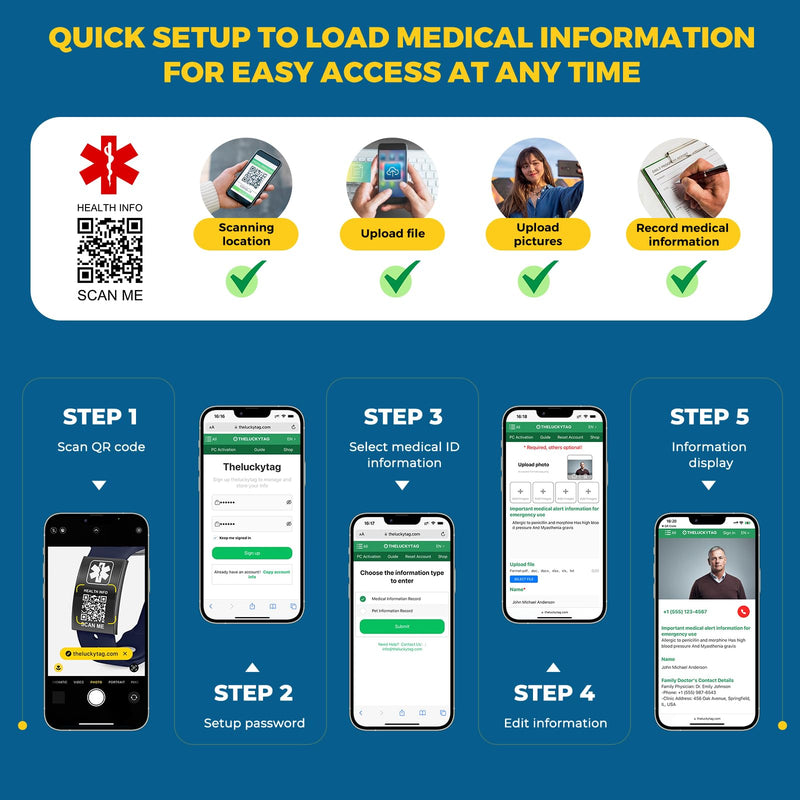 [Australia] - Upgraded Medical Bracelets Men Women with QR Code Medical Alert ID Bracelets - Titanium Steel Wristband Fits Wrists Up 8''-10'' - More Space Custom Emergency Med ID Info Smart watch - Medical Alert Tag Without Band - Black 