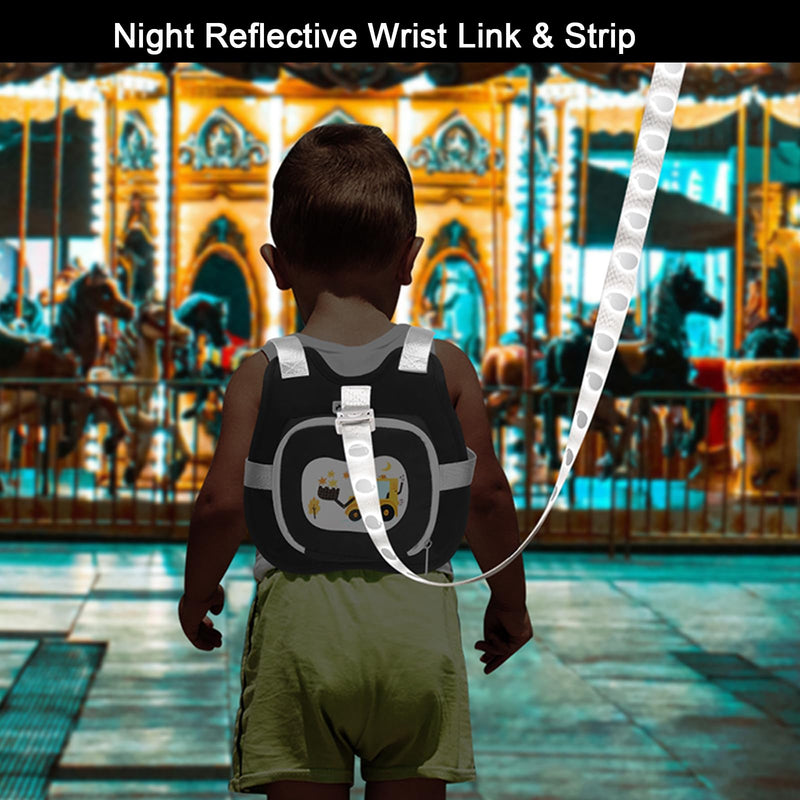 [Australia] - Accmor Toddler Harness Leash, Cute Excavator Child Walking Harness Tether Wristband Assistant Strap Belt Protector for Baby Boys, Collapsible Kids Leash + Anti Lost Wrist Link for Outdoor Travel Black 