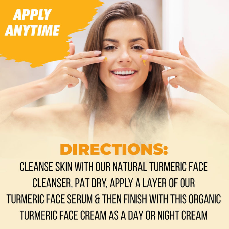 Turmeric Cream for Face & Body - All Natural Turmeric Cream Skin Brightening Lotion - Turmeric Cream Cleanses Skin, Fights Acne, Evens Tone - Pure Handcrafted Skincare Made in the USA 2 Oz