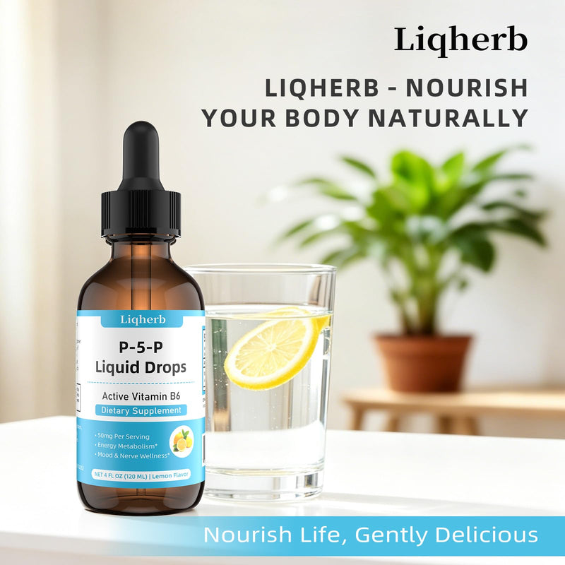 P-5-P Liquid Drops 50mg, P5P Vitamin B6 (Pyridoxal-5-Phosphate), Supports Energy Metabolism, Mood & Nerve Wellness, Fast Absorption Formula, Lemon Flavor, Vegan Non-GMO, 4 Fl Oz