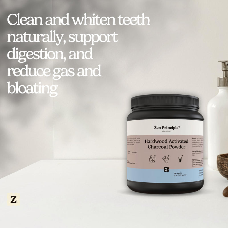[Australia] - Zen Principle Activated Charcoal Powder only from USA Hardwood Trees. All Natural. Whitens Teeth, Rejuvenates Skin and Hair, Supports Better Digestion. Free Scoop Included. 12 oz. 