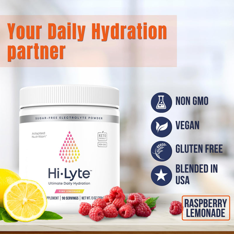 [Australia] - Hi-Lyte Electrolytes Powder, Pink Lemonade Daily Hydration Supplement Drink Mix, 90 Servings | Sugar-Free, 0 Calories, 0 Carbs | No Maltodextrin. Gluten-Free | Supports Keto | Light Refreshing Flavor 