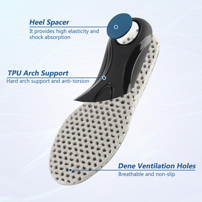[Australia] - riemot Orthopedic Insoles for Men High Foot Support Heel Spur Insoles Comfort Shoe Insoles for Flat Feet, Plantar Fasciitis, Foot Pain Gray Size 43 43 