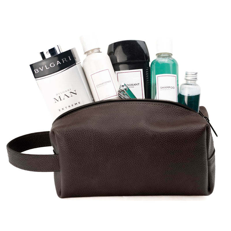 Leather Toiletry Bag for Men – Water Resistant Travel Dopp Kit - Premium Full Grain Leather Cosmetic Case- Perfect Gifts for Him - Mens Toiletry Bag (Chocolate) Chocolate