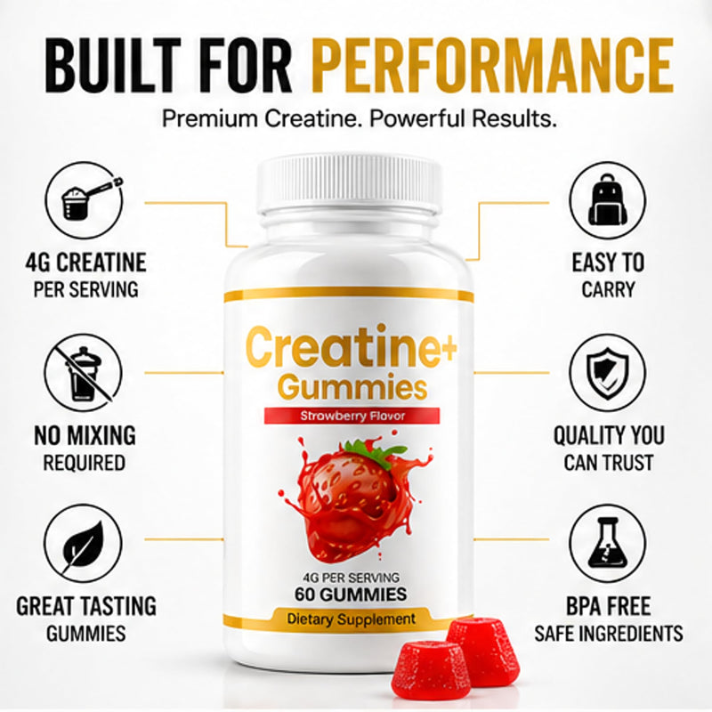 Beast & Bulk Creatine Gummies – Creatine Monohydrate Supplement for Muscle Strength, Power & Recovery – No Powder or Shaker – Strawberry Flavour Vegan Gummies – 60 Count – Made in UK