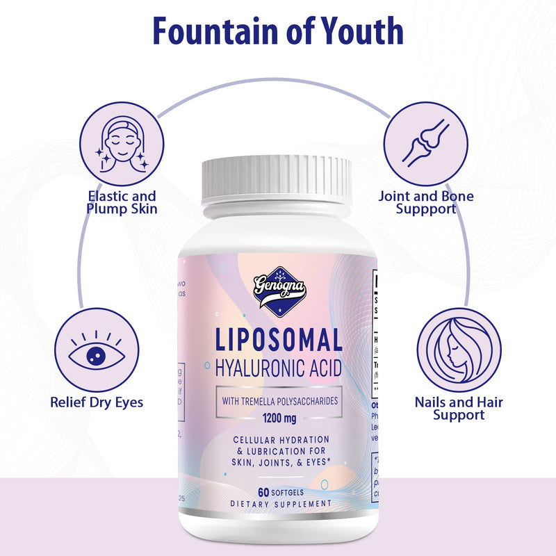 [Australia] - Liposomal Hyaluronic Acid Supplements 1000mg-High Bioavailable Dietary Hyaluronic Acid Capsules-with 200 mg Tremella Polysaccharides for Double Strength Skin Hydration,Joint Lubrication,2 Pack 60 Count (Pack of 2) 
