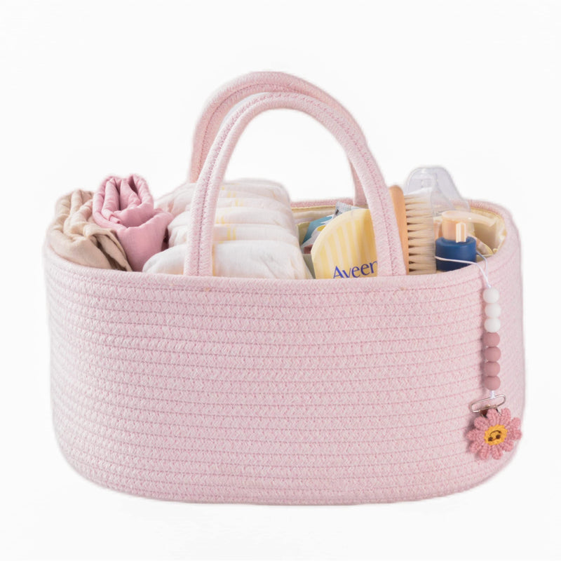 Baby Diaper Caddy Organizer for Girl Boy Rope Nursery Storage Bin Basket Portable Holder Tote Bag for Changing Table Car Travel Baby Shower Gifts Newborn Essentials Registry Must Have Items Pink Regular Light pink