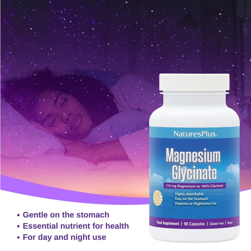 NaturesPlus Magnesium Glycinate Capsules for Stress Support, Rest and Relaxation - Vegan, Gluten Free - 90 Capsules 90 count (Pack of 1)