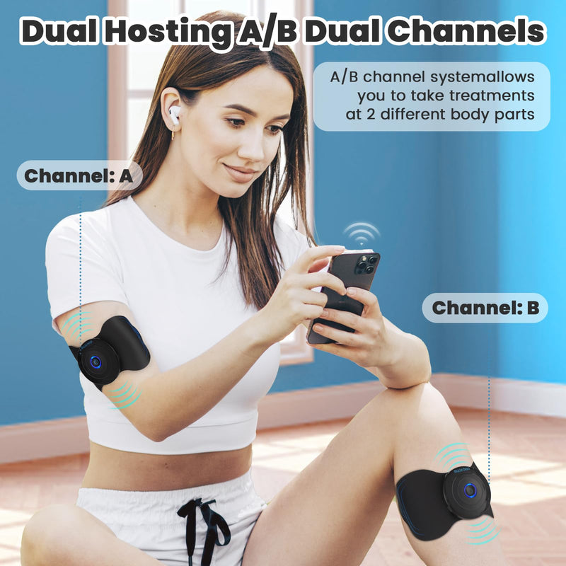 12 Modes Wireless TENS Unit Muscle Stimulator for Pain Relief | App-Controlled TENS Machine, Dual Channel, Independent Control, 20 Intensity Levels, Shoulder, Neck Pain Relief, 8 PCS Pads