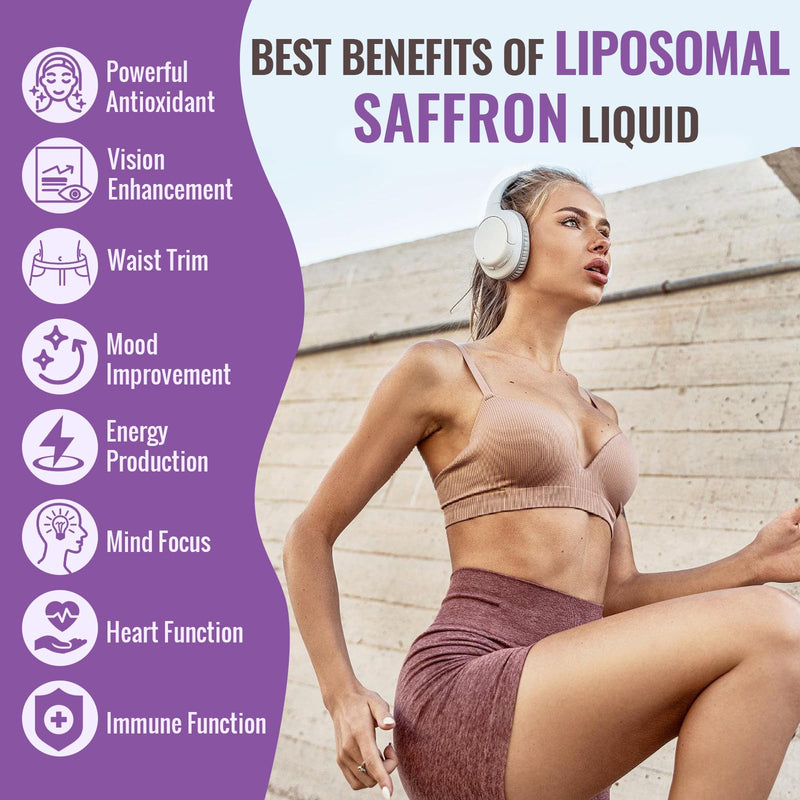 Saffron Supplements - 88.5 mg Saffron Extract Better Bioavailability Liposomal Drops for Mood, Energy, Vision & Focus with Ashwagandha, Turmeric, Magnesium, Zinc, Vitamin B12 & D3, 60 ml, 60 Servings | Liposomal Formula, With Ashwagandha, Magnesium, Zi...