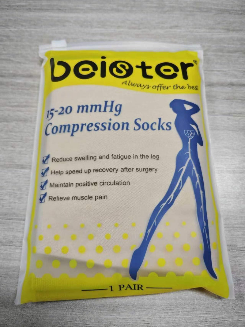 [Australia] - beister 15-20 mmHg Open Toe Medical Compression Stockings for Women Men, Thigh High Graduated Compression Socks with Dot Silicone Band, Support Circulation Pressure Stockings for Varicose Veins, Edema Beige Large 