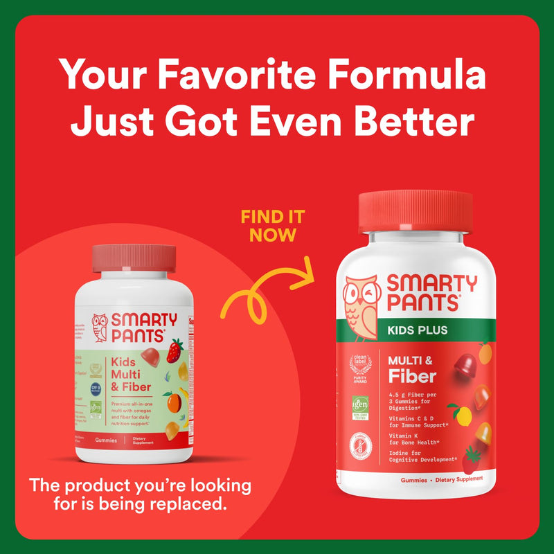 SmartyPants Kids Multivitamin Gummies and Fiber Supplement: Vitamin D3, C, Vitamin B12, B6, A, Zinc, Biotin, Inositol, Fiber Gummies, Three Fruit Flavors, 120 Count (30 Day Supply) 120 Count (Pack of 1) Fiber - 30 Day Supply