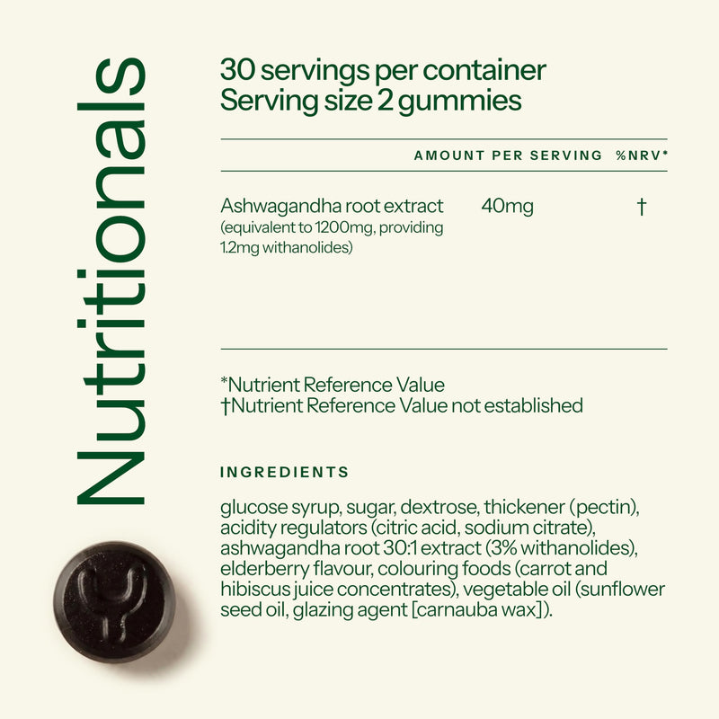 Wellness Ashwagandha Gummies 1200mg for Stress Support, Relaxation & Mental Clarity, Promotes Calm & Focus, High Strength Root Extract, Elderberry Flavour, 60 Vegan Gummies