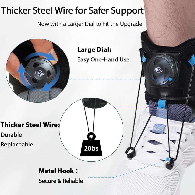 AFO Foot Drop Brace for Walking with Shoes, Upgraded Dial & Thicker Replaceable Wire for Adjustable Dorsiflexion, Ankle Support for Men & Women