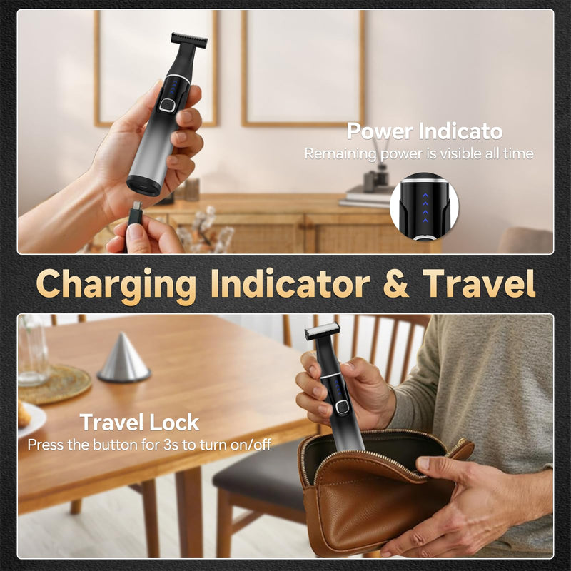 [Australia] - Rechargeable Nose Hair Trimmer for Men, 3-in-1 Painless Eyebrow Trimmer, Waterproof Electric Razor for Beard, Ear, Face, Body, Cordless Grooming Kit with Adjustable Rotating Comb, USB-C Fast Charging 