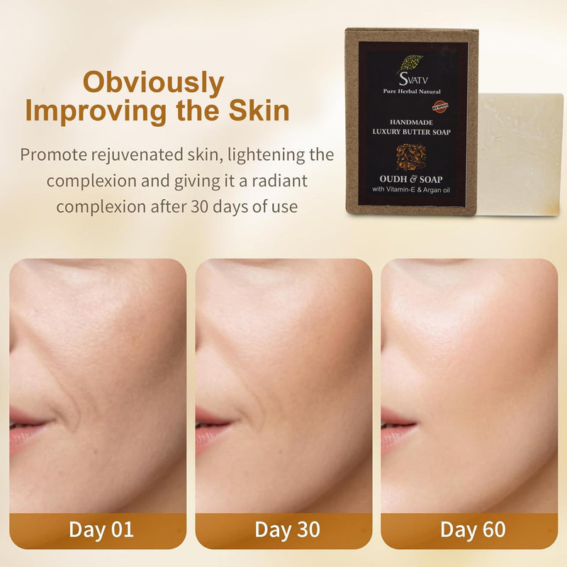 Handcrafted Soap with natural, soothing herbs of OUDH & VITAMIN -e I For Men and Women | Kosher & GMP Certified Soap | Traditional Ayurvedic Herbal Soap for all skin type - 125g
