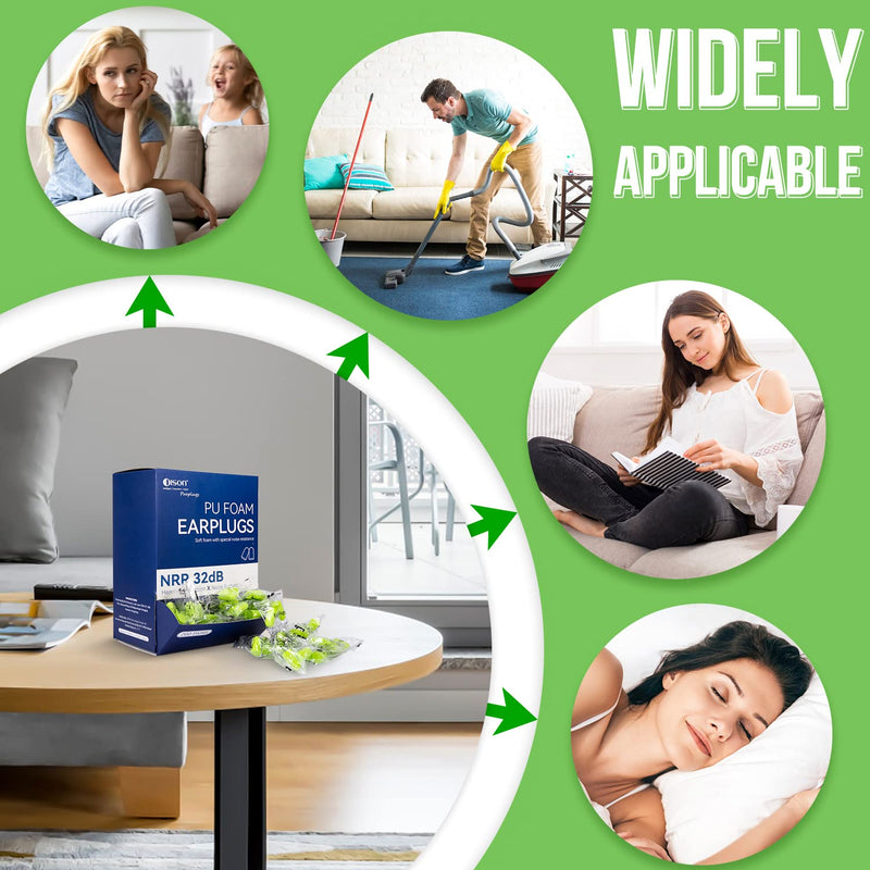 [Australia] - 200Pairs Foam Earplugs, 32dB Disposable Noise Reduction Ear Plugs, Hearing Protection Bulk Ear Plugs for Shooting Range, Work, Travel,Concert Green 1 Count (Pack of 200) 