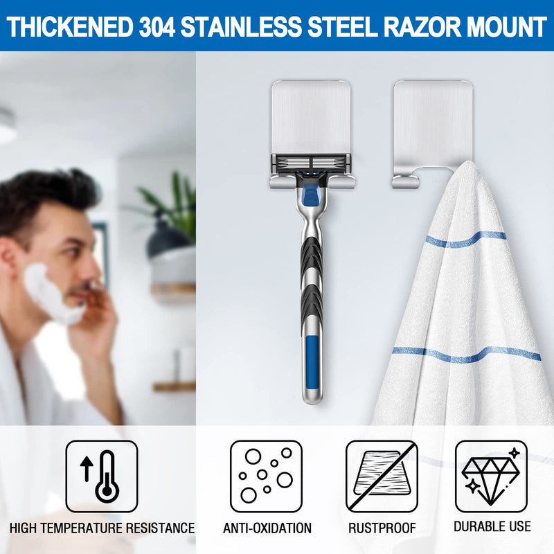 [Australia] - JatilEr Razor Holder Shower Silver Pack of 4, Razor Holder Shower No Drilling, Razor Holder Shower Stainless Steel 304, Shaving Holder Wall Scratch-Resistant, Razor Holder Self-Adhesive Smooth Edges 