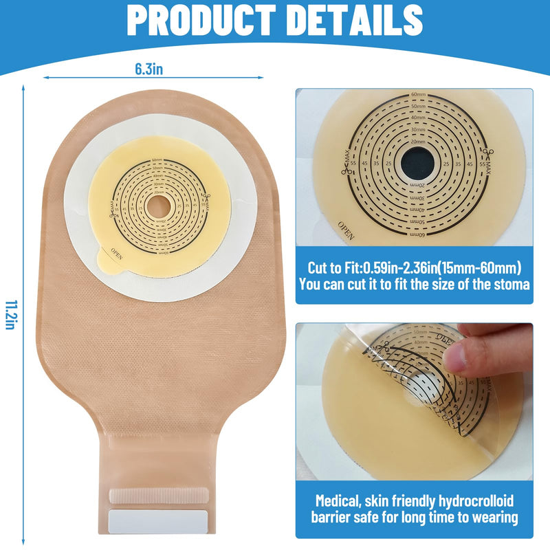 [Australia] - 22 PCS Colostomy Bags Ostomy Supplies, One Piece Drainable Ostomy Bag for Adult with Closure, 15mm-60mm Cut-to-Fit Urostomy Bag, Ileostomy Supplies for Ileostomy Stoma Care Hook and Loop Closure 