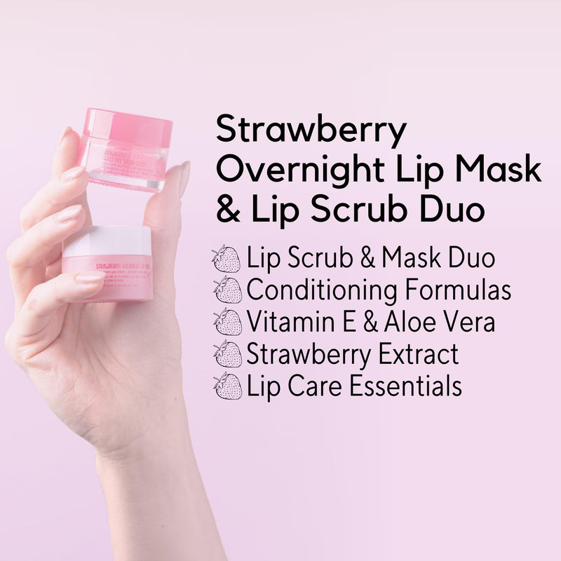 W7 Sweet Dreams Lip Scrub & Overnight Lip Mask Duo - 2Pcs Set - Strawberry Flavour - Exfoliate, Condition, Soothe & Hydrate 1 Count (Pack of 2)