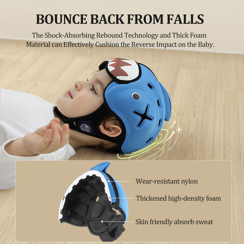 [Australia] - Baby Head Protector Baby Helmet for Crawling and Walking - No Bumps and Soft Safety Peak - Ultra Light and Adjustable Baby Head Protector Suitable for Babies 6-24 Months-Shark Shark 