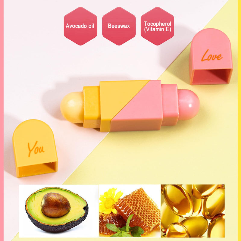 Valentine's Day 2pc Heart Shaped Dual-use Deformable Lip Balm Stick - Honey,One end is colorless, while the other end is pink used as makeup, lipstick Keep Lips Moisturized, Gifts no