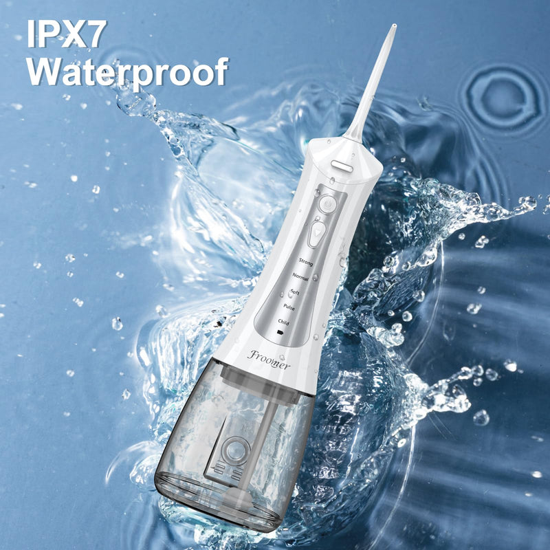 [Australia] - Water Flosser for Teeth Cordless, 300ML Powerful Water Teeth Cleaner Pick Rechargeable Oral Irrigator, 5 Modes Water Dental Flosser Teeth Pick for Teeth Cleaning,Home Use Travel Friendly (White) White 